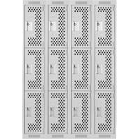 Clean Line Lockers, 3 -tier, Bank of 4, 48" x 12" x 72", Steel, Grey, Rivet (Assembled), Perforated Southpoint Industrial Supply