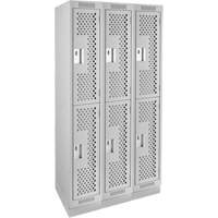 Clean Line Lockers, 2 -tier, Bank of 3, 36" x 18" x 76", Steel, Grey, Rivet (Assembled), Perforated Southpoint Industrial Supply