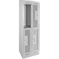 Clean Line Lockers, 2 -tier, Bank of 2, 24" x 18" x 82", Steel, Grey, Rivet (Assembled), Perforated Southpoint Industrial Supply