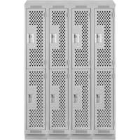 Clean Line Lockers, 2 -tier, Bank of 4, 48" x 12" x 82", Steel, Grey, Rivet (Assembled), Perforated Southpoint Industrial Supply