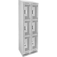 Clean Line Lockers, 3 -tier, Bank of 2, 24" x 18" x 82", Steel, Grey, Rivet (Assembled), Perforated Southpoint Industrial Supply
