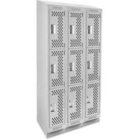 Clean Line Lockers, 3 -tier, Bank of 3, 36" x 18" x 82", Steel, Grey, Rivet (Assembled), Perforated Southpoint Industrial Supply
