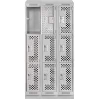Clean Line Lockers, 3 -tier, Bank of 3, 36" x 18" x 82", Steel, Grey, Rivet (Assembled), Perforated Southpoint Industrial Supply
