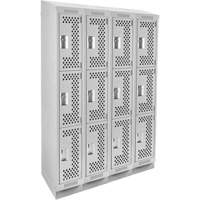 Clean Line Lockers, 3 -tier, Bank of 4, 48" x 18" x 82", Steel, Grey, Rivet (Assembled), Perforated Southpoint Industrial Supply