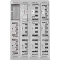 Clean Line Lockers, 3 -tier, Bank of 4, 48" x 18" x 82", Steel, Grey, Rivet (Assembled), Perforated Southpoint Industrial Supply