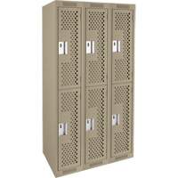 Clean Line Lockers, 2 -tier, Bank of 3, 36" x 15" x 72", Steel, Beige, Rivet (Assembled), Perforated Southpoint Industrial Supply