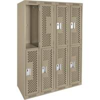 Clean Line Lockers, 2 -tier, Bank of 4, 48" x 15" x 72", Steel, Beige, Rivet (Assembled), Perforated Southpoint Industrial Supply