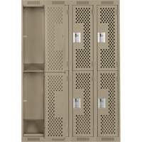 Clean Line Lockers, 2 -tier, Bank of 4, 48" x 15" x 72", Steel, Beige, Rivet (Assembled), Perforated Southpoint Industrial Supply