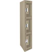 Clean Line Lockers, 3 -tier, 12" x 12" x 72", Steel, Beige, Rivet (Assembled), Perforated Southpoint Industrial Supply