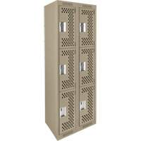 Clean Line Lockers, 3 -tier, Bank of 2, 24" x 12" x 72", Steel, Beige, Rivet (Assembled), Perforated Southpoint Industrial Supply