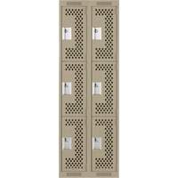 Clean Line Lockers, 3 -tier, Bank of 2, 24" x 12" x 72", Steel, Beige, Rivet (Assembled), Perforated Southpoint Industrial Supply