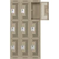 Clean Line Lockers, 3 -tier, Bank of 3, 36" x 12" x 72", Steel, Beige, Rivet (Assembled), Perforated Southpoint Industrial Supply