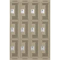 Clean Line Lockers, 3 -tier, Bank of 4, 48" x 12" x 72", Steel, Beige, Rivet (Assembled), Perforated Southpoint Industrial Supply