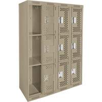Clean Line Lockers, 3 -tier, Bank of 4, 48" x 12" x 72", Steel, Beige, Rivet (Assembled), Perforated Southpoint Industrial Supply