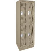Clean Line Lockers, 2 -tier, Bank of 2, 24" x 18" x 76", Steel, Beige, Rivet (Assembled), Perforated Southpoint Industrial Supply