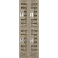 Clean Line Lockers, 2 -tier, Bank of 2, 24" x 18" x 76", Steel, Beige, Rivet (Assembled), Perforated Southpoint Industrial Supply