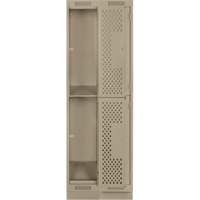 Clean Line Lockers, 2 -tier, Bank of 2, 24" x 18" x 76", Steel, Beige, Rivet (Assembled), Perforated Southpoint Industrial Supply