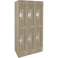 Clean Line Lockers, 2 -tier, Bank of 3, 36" x 18" x 76", Steel, Beige, Rivet (Assembled), Perforated Southpoint Industrial Supply