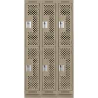 Clean Line Lockers, 2 -tier, Bank of 3, 36" x 18" x 76", Steel, Beige, Rivet (Assembled), Perforated Southpoint Industrial Supply