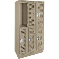 Clean Line Lockers, 2 -tier, Bank of 3, 36" x 18" x 76", Steel, Beige, Rivet (Assembled), Perforated Southpoint Industrial Supply