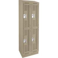 Clean Line Lockers, 2 -tier, Bank of 2, 24" x 12" x 82", Steel, Beige, Rivet (Assembled), Perforated Southpoint Industrial Supply