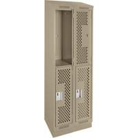 Clean Line Lockers, 2 -tier, Bank of 2, 24" x 12" x 82", Steel, Beige, Rivet (Assembled), Perforated Southpoint Industrial Supply