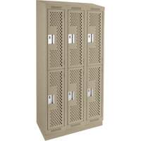 Clean Line Lockers, 2 -tier, Bank of 3, 36" x 12" x 82", Steel, Beige, Rivet (Assembled), Perforated Southpoint Industrial Supply