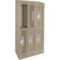 Clean Line Lockers, 2 -tier, Bank of 3, 36" x 12" x 82", Steel, Beige, Rivet (Assembled), Perforated Southpoint Industrial Supply