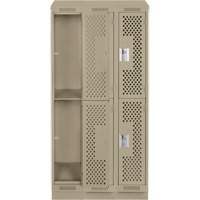 Clean Line Lockers, 2 -tier, Bank of 3, 36" x 12" x 82", Steel, Beige, Rivet (Assembled), Perforated Southpoint Industrial Supply