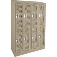 Clean Line Lockers, 2 -tier, Bank of 4, 48" x 12" x 82", Steel, Beige, Rivet (Assembled), Perforated Southpoint Industrial Supply