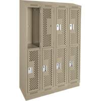 Clean Line Lockers, 2 -tier, Bank of 4, 48" x 12" x 82", Steel, Beige, Rivet (Assembled), Perforated Southpoint Industrial Supply