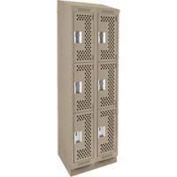Clean Line Lockers, 3 -tier, Bank of 2, 24" x 18" x 82", Steel, Beige, Rivet (Assembled), Perforated Southpoint Industrial Supply