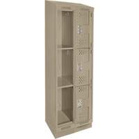 Clean Line Lockers, 3 -tier, Bank of 2, 24" x 18" x 82", Steel, Beige, Rivet (Assembled), Perforated Southpoint Industrial Supply