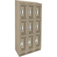 Clean Line Lockers, 3 -tier, Bank of 3, 36" x 18" x 82", Steel, Beige, Rivet (Assembled), Perforated Southpoint Industrial Supply