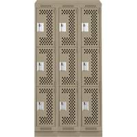 Clean Line Lockers, 3 -tier, Bank of 3, 36" x 18" x 82", Steel, Beige, Rivet (Assembled), Perforated Southpoint Industrial Supply