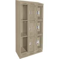 Clean Line Lockers, 3 -tier, Bank of 3, 36" x 18" x 82", Steel, Beige, Rivet (Assembled), Perforated Southpoint Industrial Supply