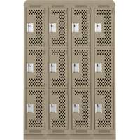 Clean Line Lockers, 3 -tier, Bank of 4, 48" x 18" x 82", Steel, Beige, Rivet (Assembled), Perforated Southpoint Industrial Supply
