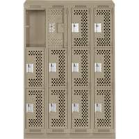 Clean Line Lockers, 3 -tier, Bank of 4, 48" x 18" x 82", Steel, Beige, Rivet (Assembled), Perforated Southpoint Industrial Supply