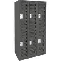 Clean Line Lockers, 2 -tier, Bank of 3, 36" x 15" x 72", Steel, Charcoal, Rivet (Assembled), Perforated Southpoint Industrial Supply