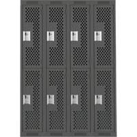 Clean Line Lockers, 2 -tier, Bank of 4, 48" x 15" x 72", Steel, Charcoal, Rivet (Assembled), Perforated Southpoint Industrial Supply