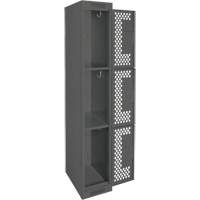Clean Line Lockers, 3 -tier, 12" x 12" x 72", Steel, Charcoal, Rivet (Assembled), Perforated Southpoint Industrial Supply