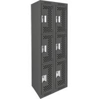 Clean Line Lockers, 3 -tier, Bank of 2, 24" x 12" x 72", Steel, Charcoal, Rivet (Assembled), Perforated Southpoint Industrial Supply