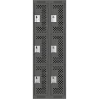 Clean Line Lockers, 3 -tier, Bank of 2, 24" x 12" x 72", Steel, Charcoal, Rivet (Assembled), Perforated Southpoint Industrial Supply
