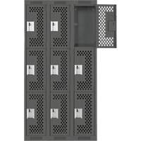 Clean Line Lockers, 3 -tier, Bank of 3, 36" x 12" x 72", Steel, Charcoal, Rivet (Assembled), Perforated Southpoint Industrial Supply