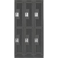 Clean Line Lockers, 2 -tier, Bank of 3, 36" x 18" x 76", Steel, Charcoal, Rivet (Assembled), Perforated Southpoint Industrial Supply