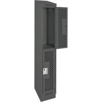 Clean Line Lockers, 2 -tier, 12" x 18" x 82", Steel, Charcoal, Rivet (Assembled), Perforated Southpoint Industrial Supply