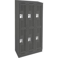Clean Line Lockers, 2 -tier, Bank of 3, 36" x 12" x 82", Steel, Charcoal, Rivet (Assembled), Perforated Southpoint Industrial Supply