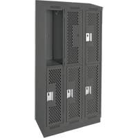 Clean Line Lockers, 2 -tier, Bank of 3, 36" x 12" x 82", Steel, Charcoal, Rivet (Assembled), Perforated Southpoint Industrial Supply