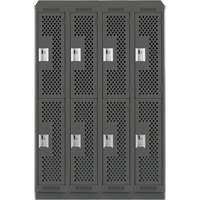 Clean Line Lockers, 2 -tier, Bank of 4, 48" x 12" x 82", Steel, Charcoal, Rivet (Assembled), Perforated Southpoint Industrial Supply