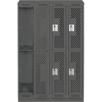 Clean Line Lockers, 2 -tier, Bank of 4, 48" x 12" x 82", Steel, Charcoal, Rivet (Assembled), Perforated Southpoint Industrial Supply